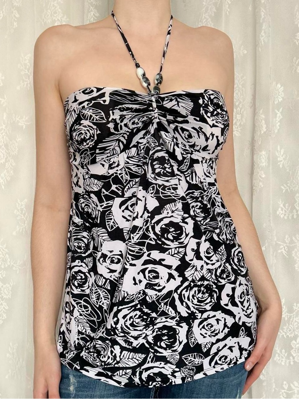 Y2K 2000s Fairycore Black & White Halter Top